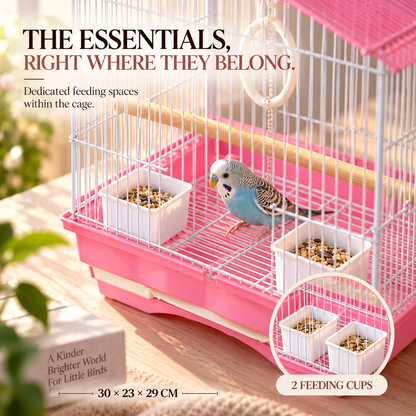 Pink & White Premium Bird Cage – 30 × 23 × 29 CM