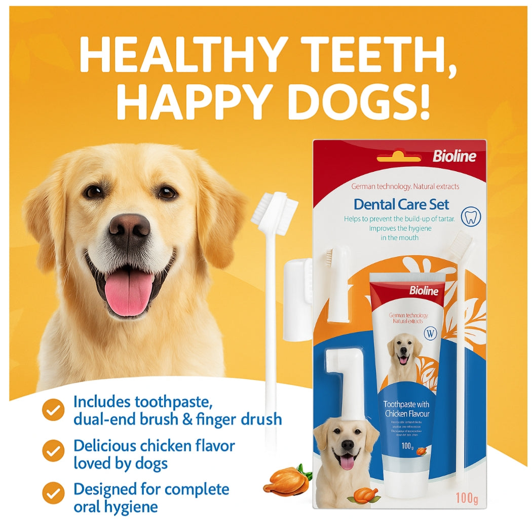 Bioline Dental Oral Care Kit,toothpaste with chicken flavor -100g - pet grooming