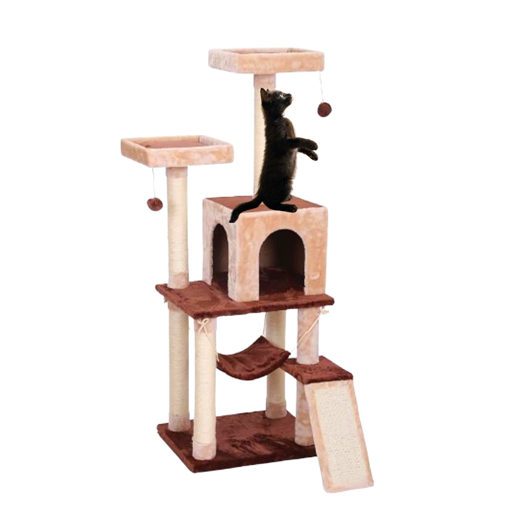 Catry Deluxe Castle Cat Tree with Hammock, Scratching Ramp & Dual Perches