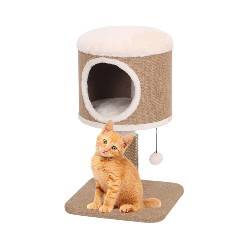 Catry Cozy Retreat Cat Condo with Scratching Post & Hanging Toy