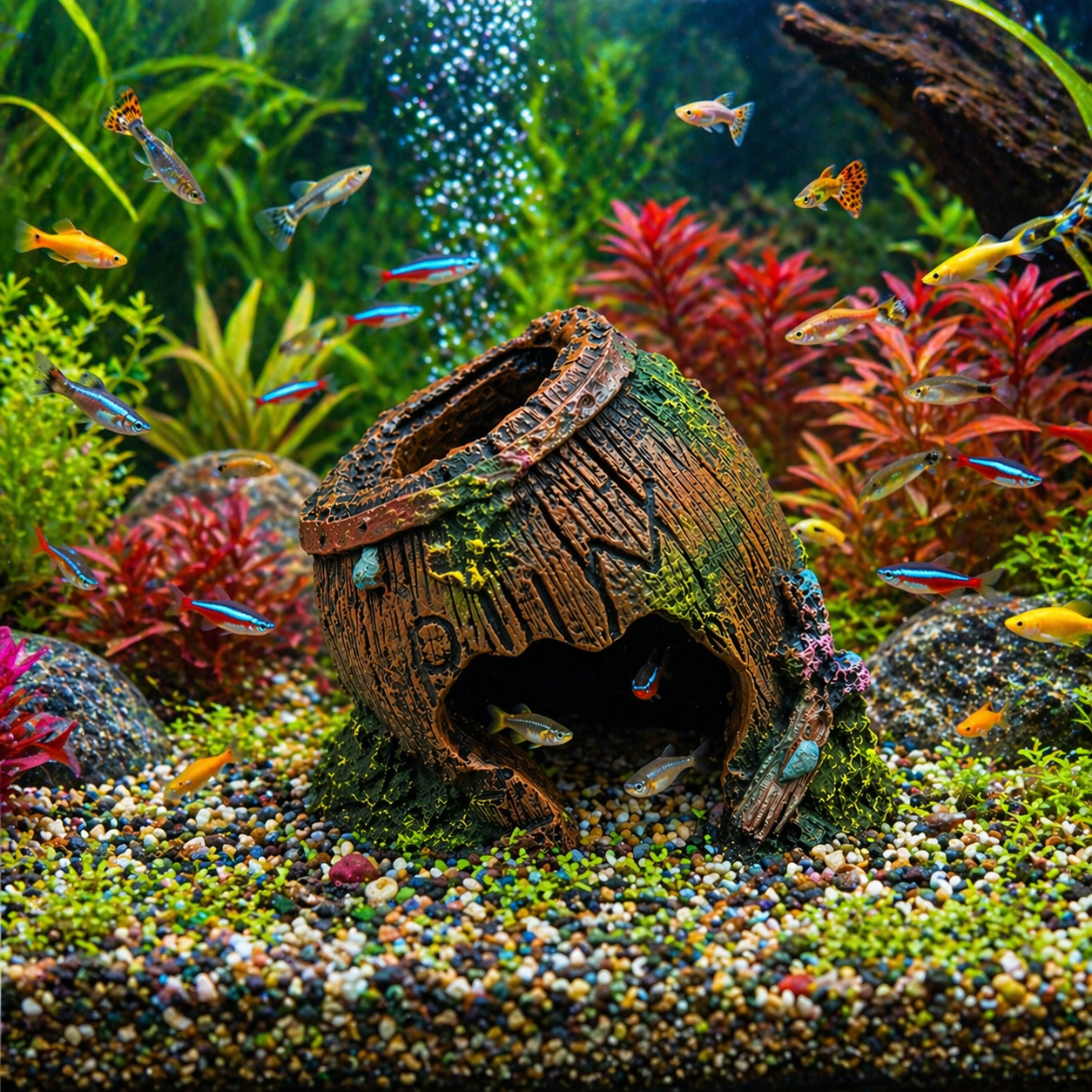 Aquarium Cave Decoration Resin Fish Hideout Barrel, 2020120900811