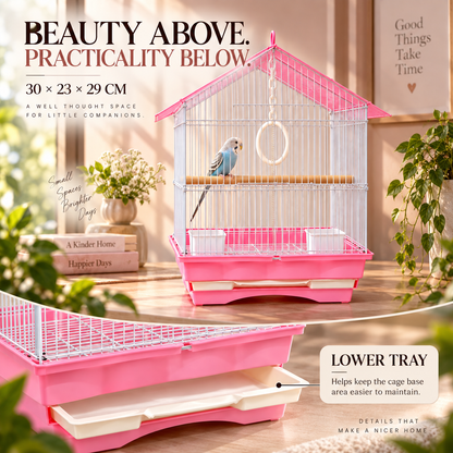 Pink & White Premium Bird Cage – 30 × 23 × 29 CM