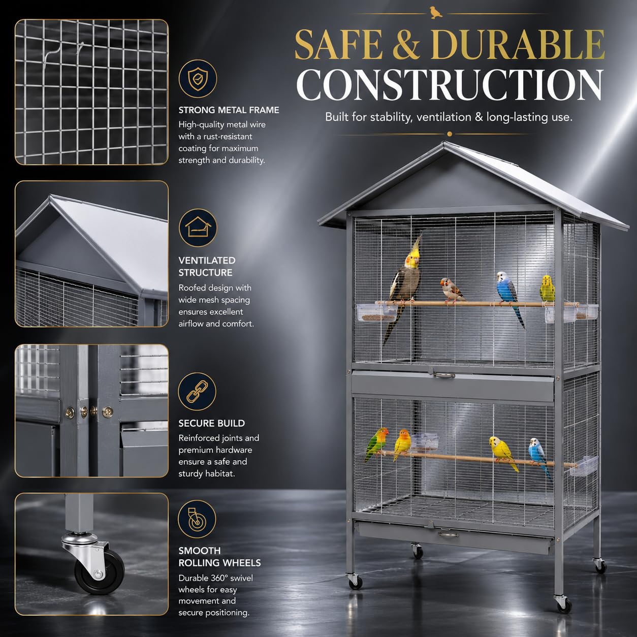 Dear Pet DAYANG A26-1Large Aviary Bird Cage 107.5×75×175 cm for Budgies, Lovebirds, Finches, Canaries & Cockatiels
