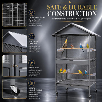 Dear Pet DAYANG A26-1Large Aviary Bird Cage 107.5×75×175 cm for Budgies, Lovebirds, Finches, Canaries & Cockatiels