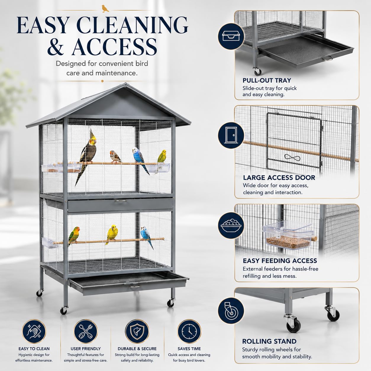 Dear Pet DAYANG A26-1Large Aviary Bird Cage 107.5×75×175 cm for Budgies, Lovebirds, Finches, Canaries & Cockatiels