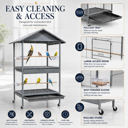 Dear Pet DAYANG A26-1Large Aviary Bird Cage 107.5×75×175 cm for Budgies, Lovebirds, Finches, Canaries & Cockatiels