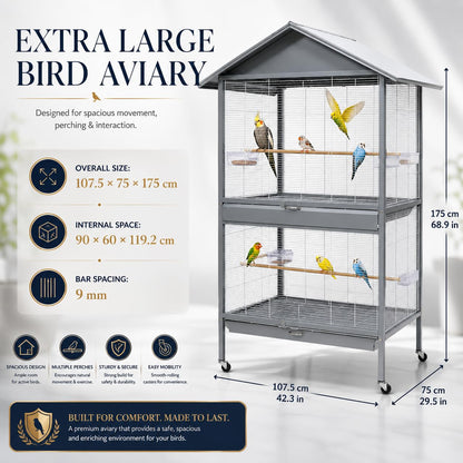 Dear Pet DAYANG A26-1Large Aviary Bird Cage 107.5×75×175 cm for Budgies, Lovebirds, Finches, Canaries & Cockatiels