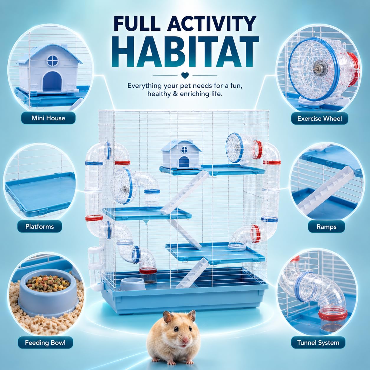 Dear Pet Dayang 511DB Large Multi-Level Hamster Cage with Transparent Tunnel System 47x30.2x70 cm