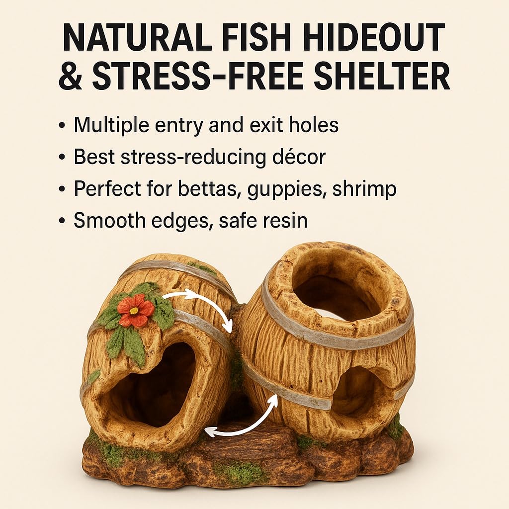 Resin Barrel Fish Hideout 12×9×8 cm