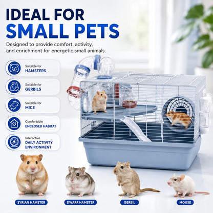 Dear pet Dayang Hamster Cage with Tunnel System, Exercise Wheel, Ramp & Platform 48x32x30.6 cm