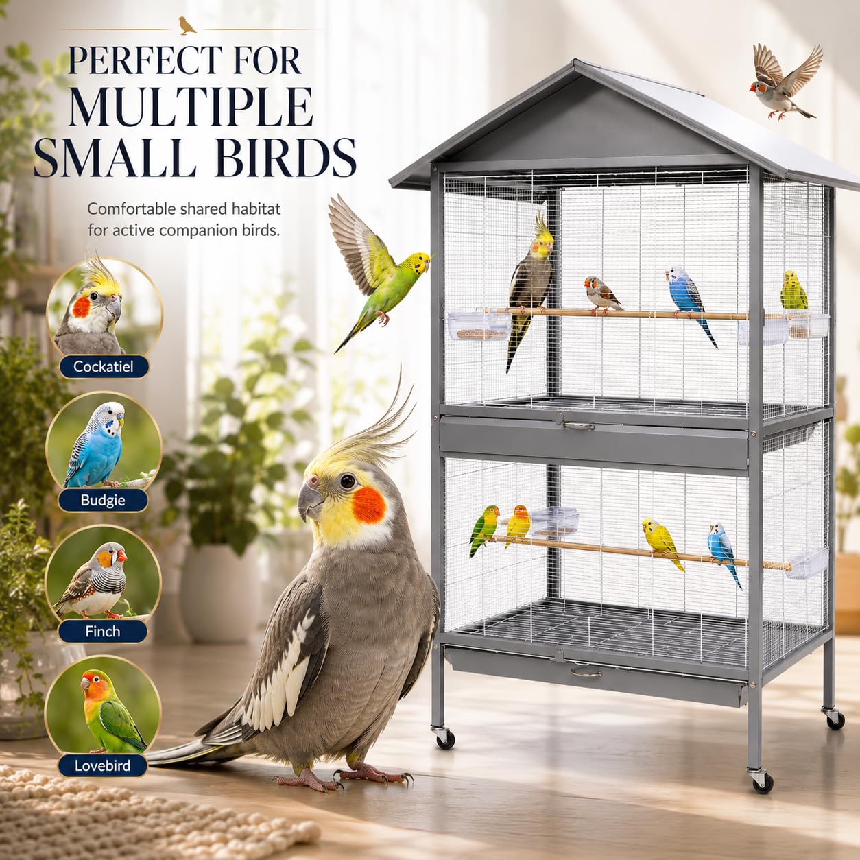 Dear Pet DAYANG A26-1Large Aviary Bird Cage 107.5×75×175 cm for Budgies, Lovebirds, Finches, Canaries & Cockatiels