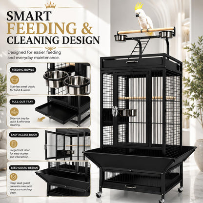 Premium Playtop Large Black Bird Cage 67×67×156 cm for Conure Cage A10