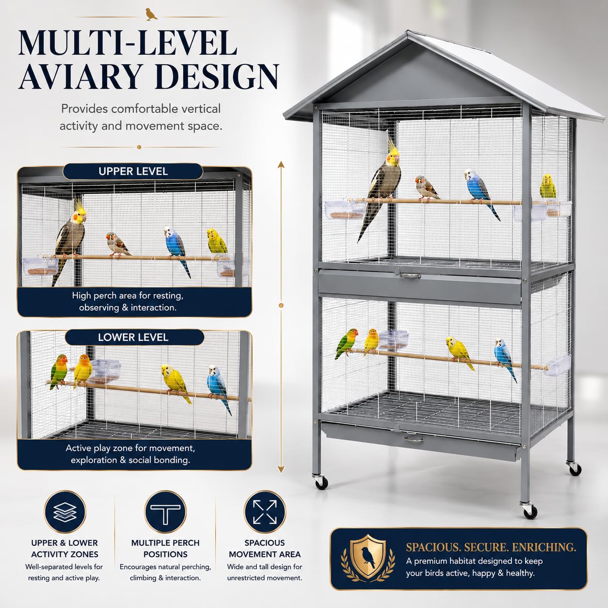 Dear Pet DAYANG A26-1Large Aviary Bird Cage 107.5×75×175 cm for Budgies, Lovebirds, Finches, Canaries & Cockatiels