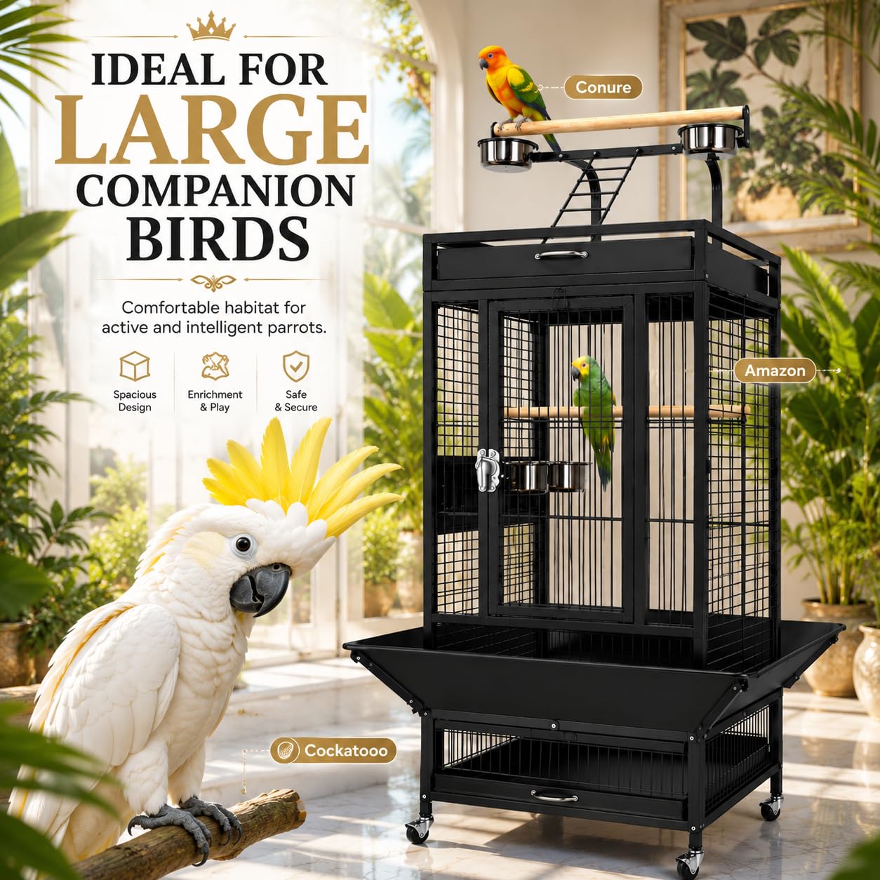 Premium  Playtop Large Pink Bird Cage 67×67×156 cm for Conure Cage A10