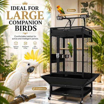 Premium Playtop Large Black Bird Cage 67×67×156 cm for Conure Cage A10