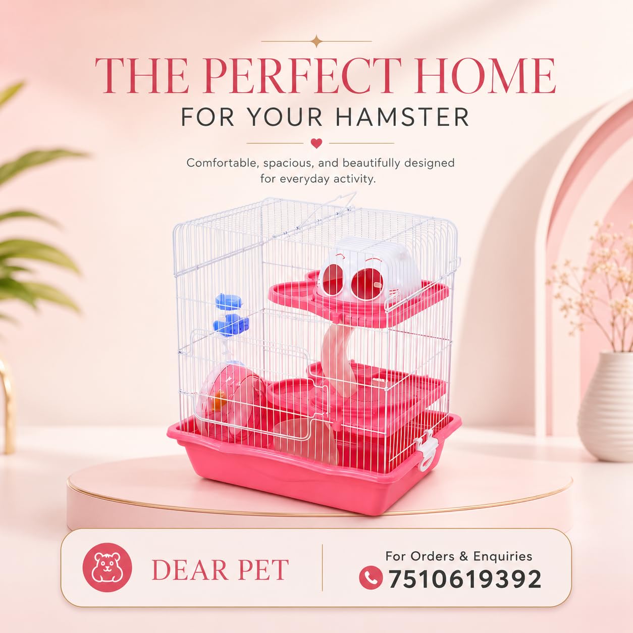 Dear Pet Dayang Spacious Hamster Cage PINK (M012) 35.5 x 26.6 x 40.5 cm