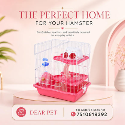 Dear Pet Dayang Spacious Hamster Cage PINK (M012) 35.5 x 26.6 x 40.5 cm