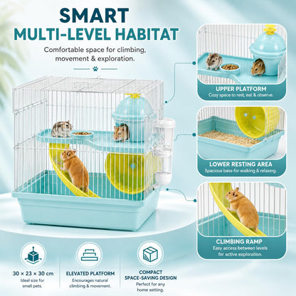 Compact Hamster Cage with Exercise Wheel, Ramp & Platform 30x23x30 cm