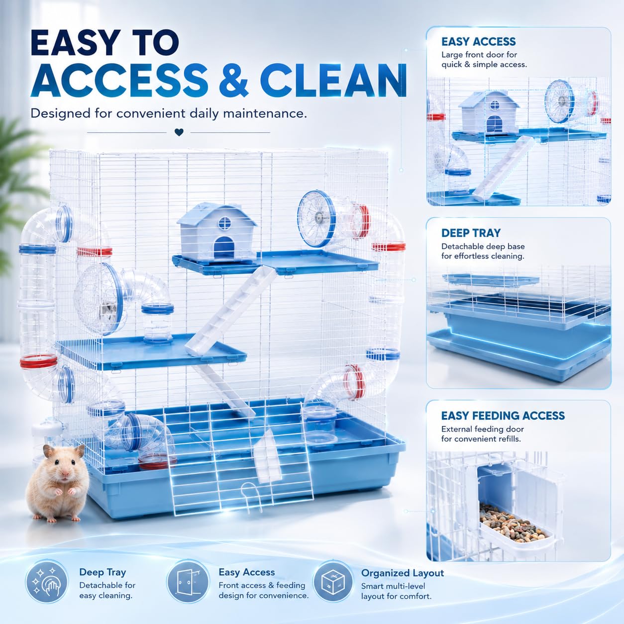 Dear Pet Dayang 511DB Large Multi-Level Hamster Cage with Transparent Tunnel System 47x30.2x70 cm
