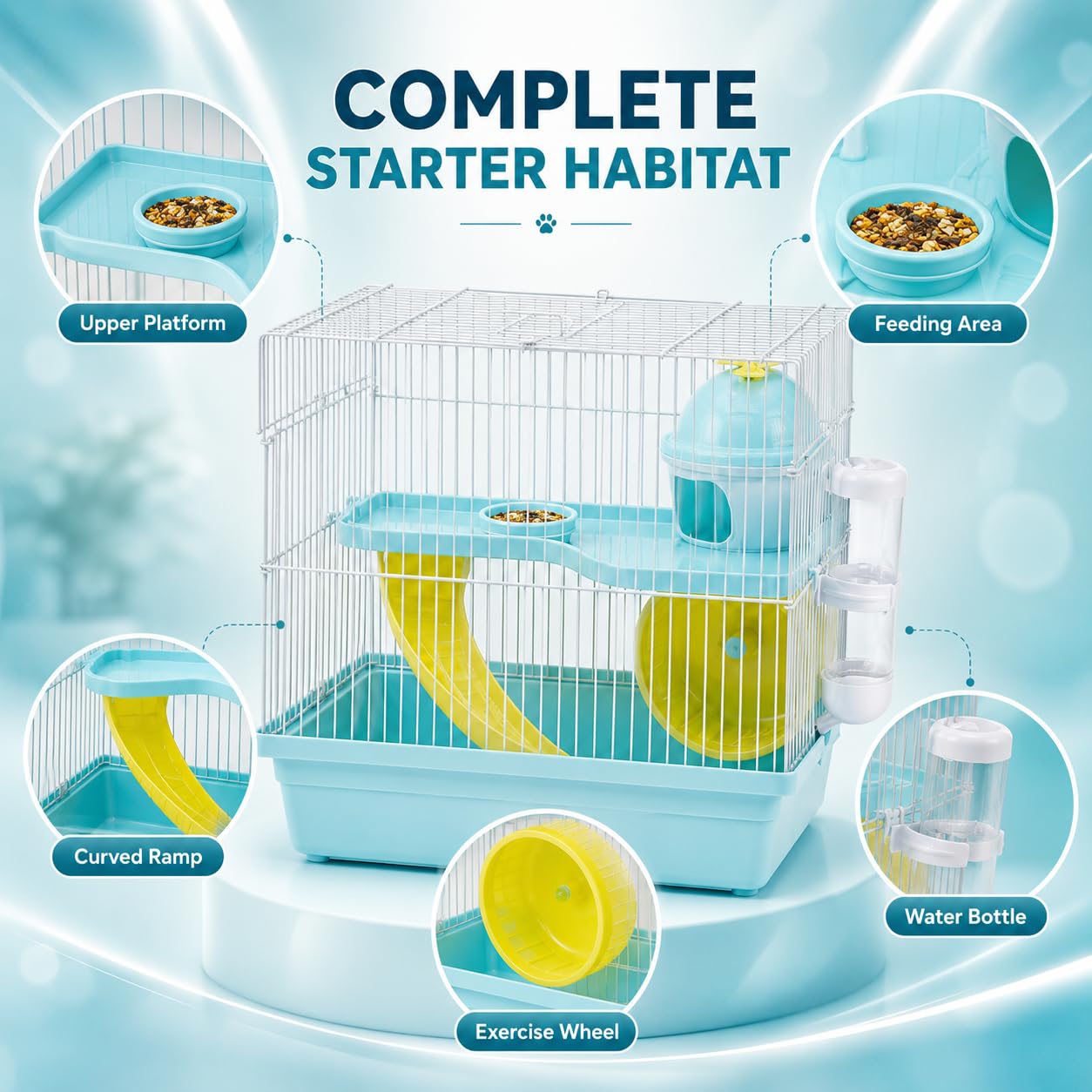 Compact Hamster Cage with Exercise Wheel, Ramp & Platform 30x23x30 cm