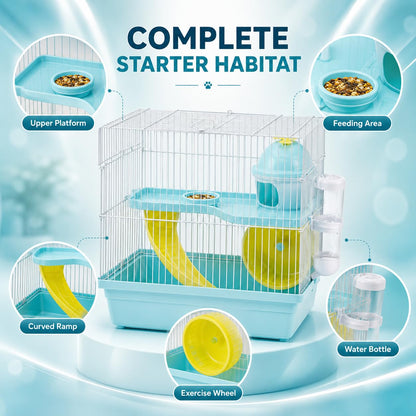 Compact Hamster Cage with Exercise Wheel, Ramp & Platform 30x23x30 cm