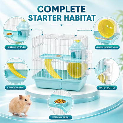 Compact Hamster Cage with Exercise Wheel, Ramp & Platform 30x23x30 cm