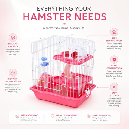 Dear Pet Dayang Spacious Hamster Cage PINK (M012) 35.5 x 26.6 x 40.5 cm