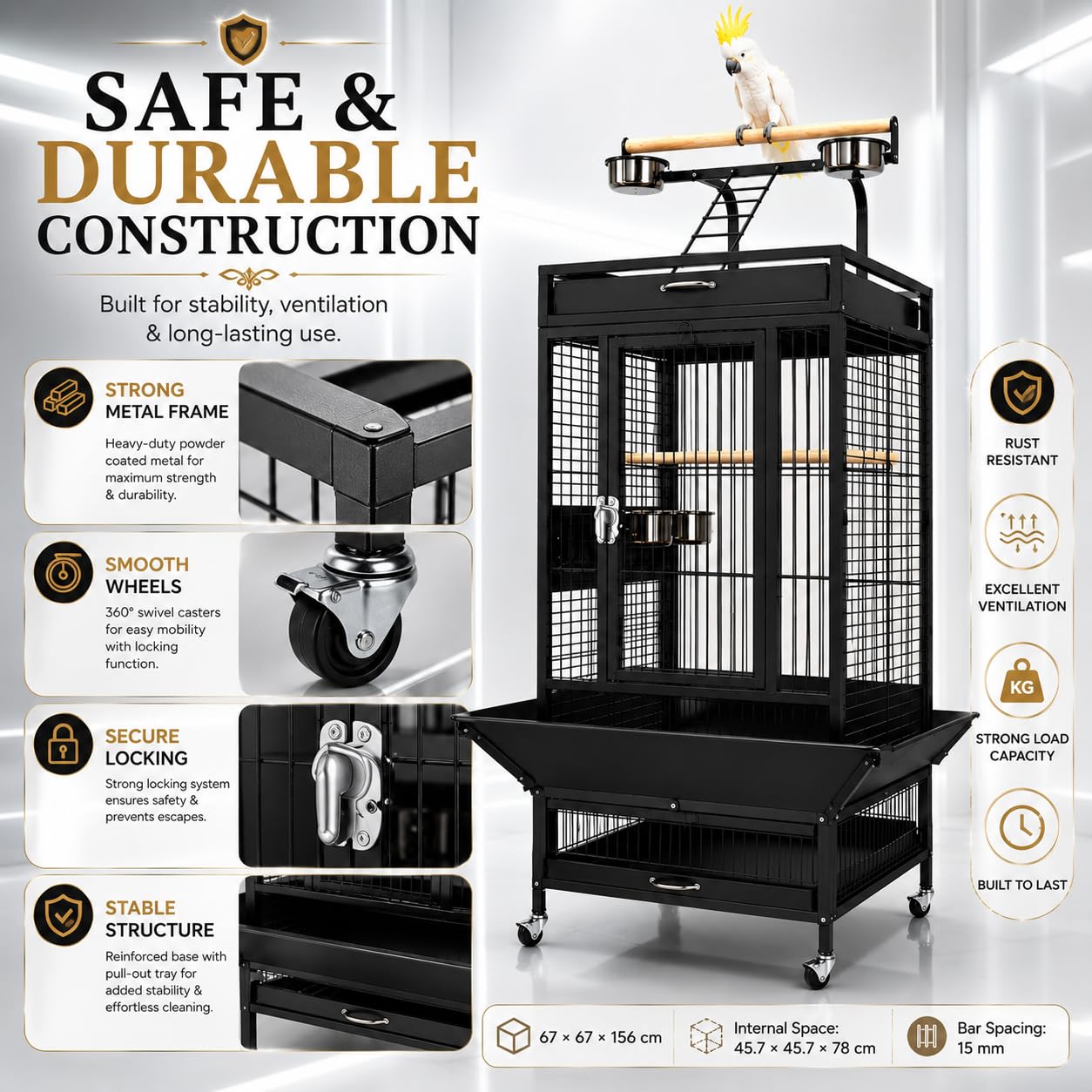 Premium  Playtop Large Pink Bird Cage 67×67×156 cm for Conure Cage A10