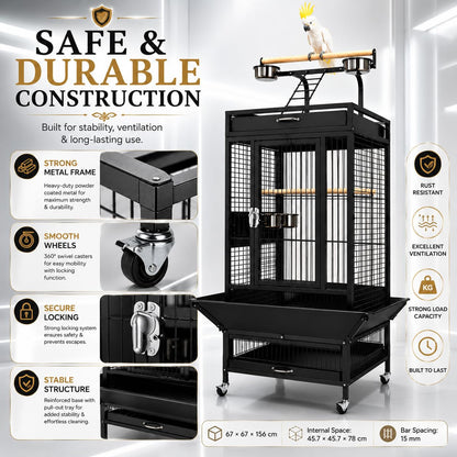 Premium  Playtop Large Pink Bird Cage 67×67×156 cm for Conure Cage A10