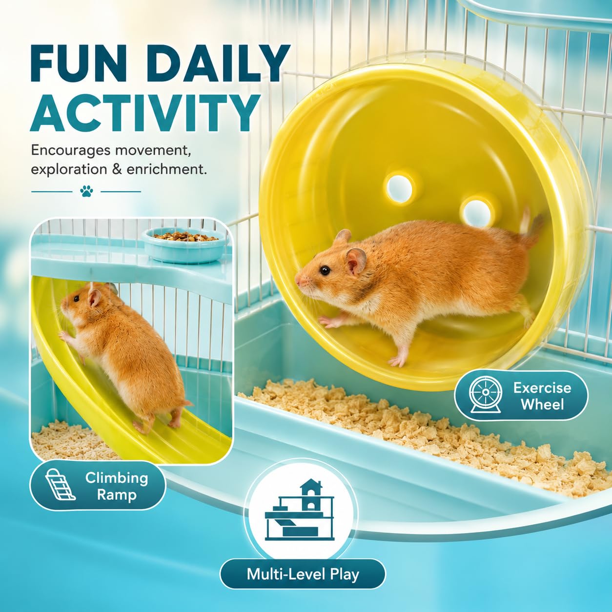 Compact Hamster Cage with Exercise Wheel, Ramp & Platform 30x23x30 cm