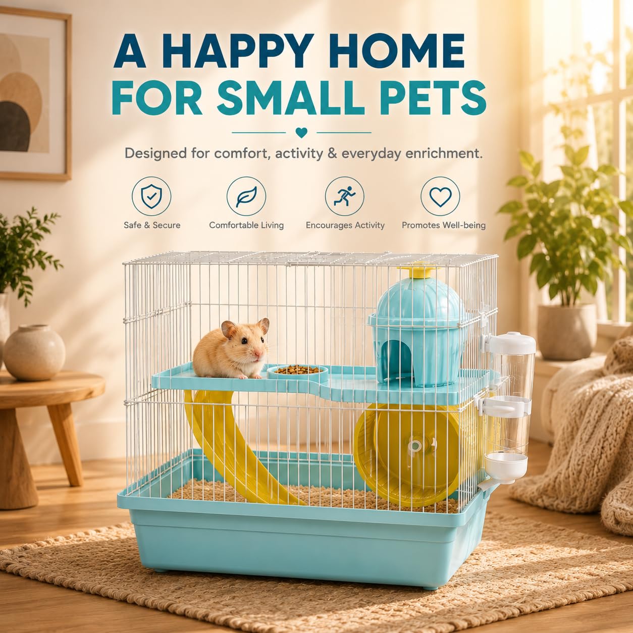 Compact Hamster Cage with Exercise Wheel, Ramp & Platform 30x23x30 cm