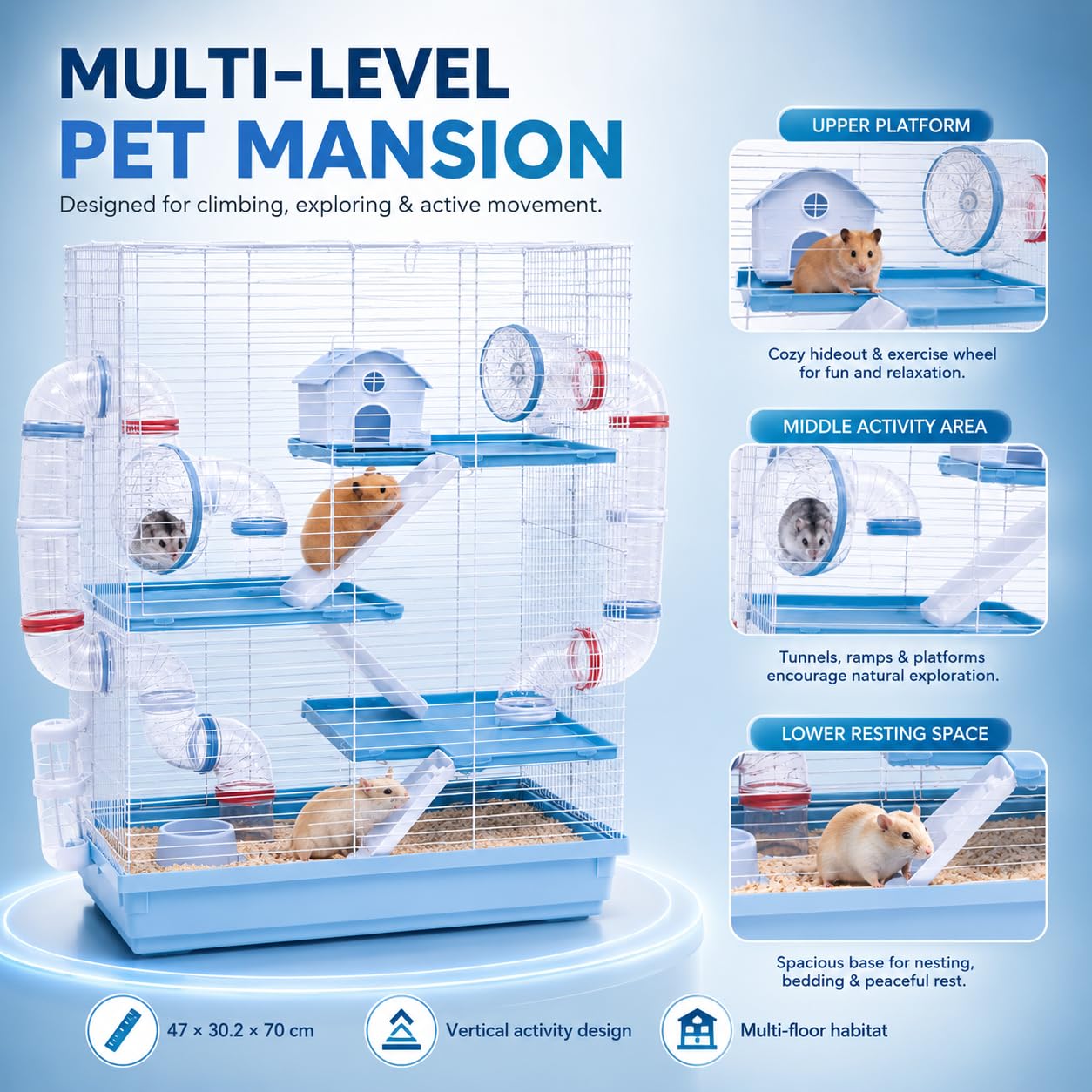 Dear Pet Dayang 511DB Large Multi-Level Hamster Cage with Transparent Tunnel System 47x30.2x70 cm