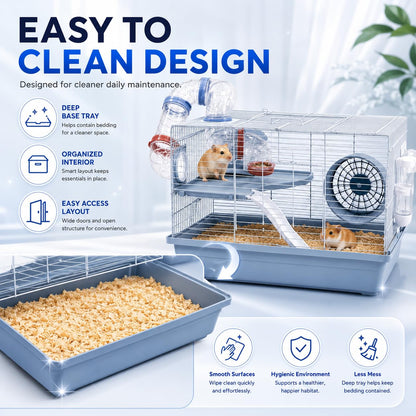 Dear pet Dayang Hamster Cage with Tunnel System, Exercise Wheel, Ramp & Platform 48x32x30.6 cm