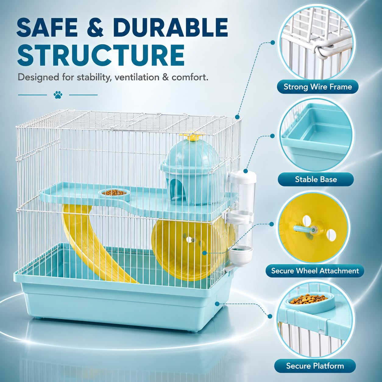 Compact Hamster Cage with Exercise Wheel, Ramp & Platform 30x23x30 cm
