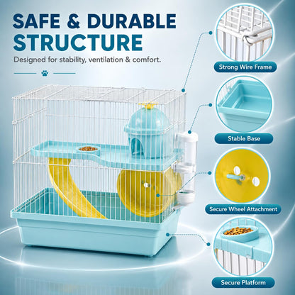 Compact Hamster Cage with Exercise Wheel, Ramp & Platform 30x23x30 cm