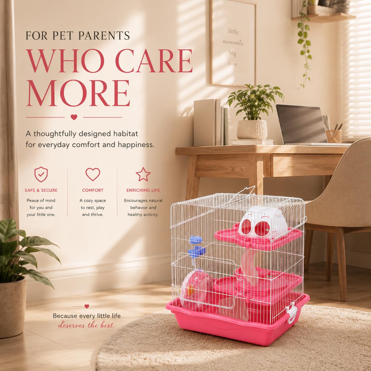 Dear Pet Dayang Spacious Hamster Cage PINK (M012) 35.5 x 26.6 x 40.5 cm