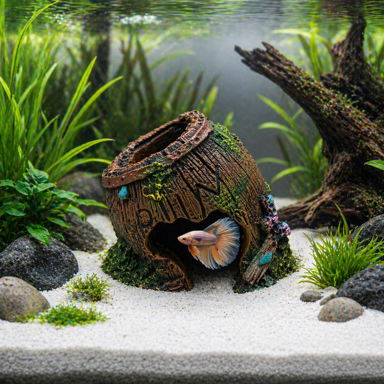 Aquarium Cave Decoration Resin Fish Hideout Barrel, 2020120900811