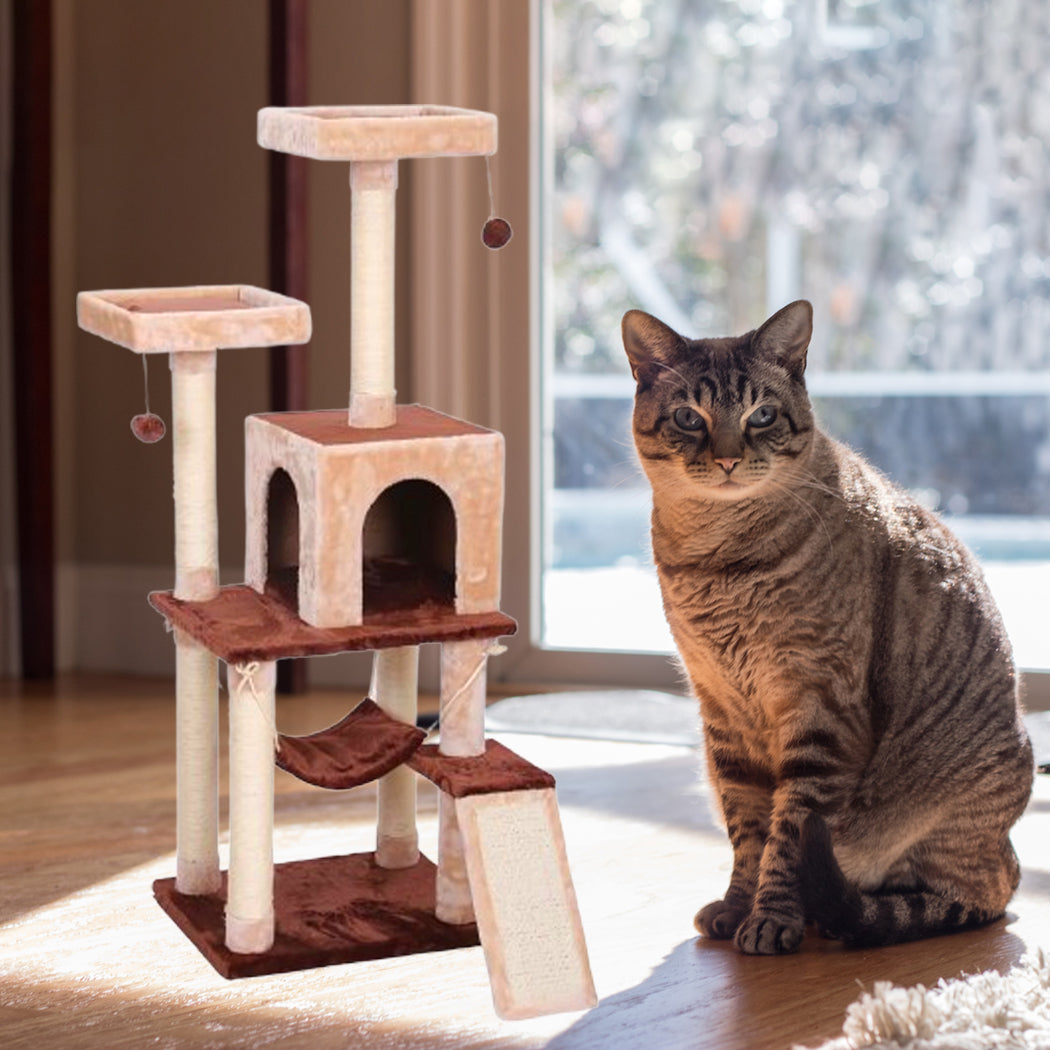 Catry Deluxe Castle Cat Tree with Hammock, Scratching Ramp & Dual Perches