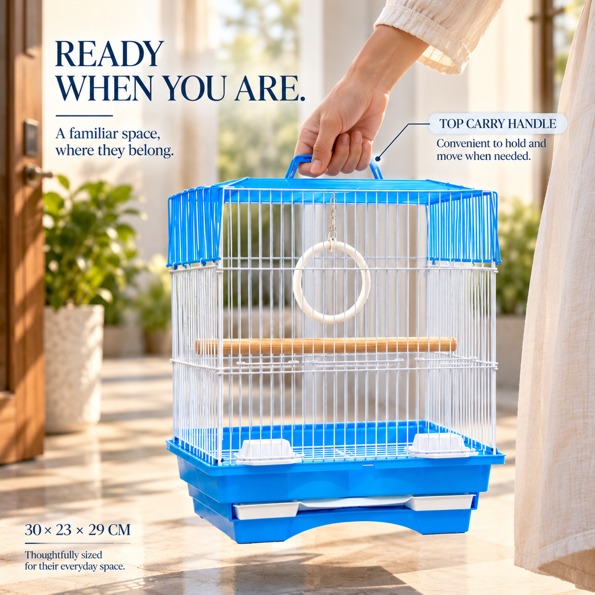 Blue & White Premium Bird Cage – 30 × 23 × 29 CM