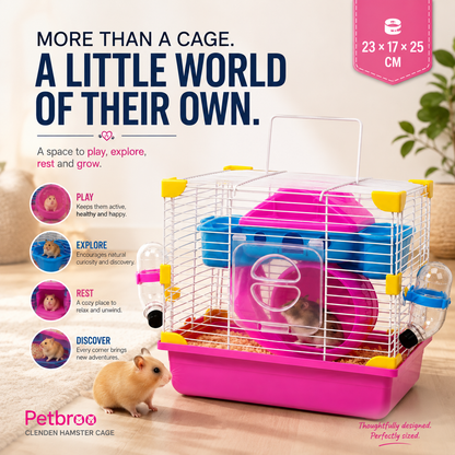 Petbroo Cleanden Hamster Cage with Exercise Wheel, 23 × 17 × 25 cm