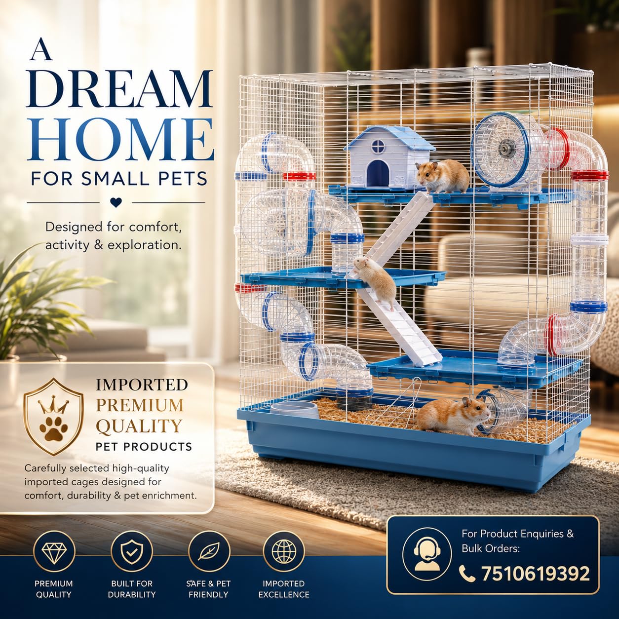 Dear Pet Dayang 511DB Large Multi-Level Hamster Cage with Transparent Tunnel System 47x30.2x70 cm