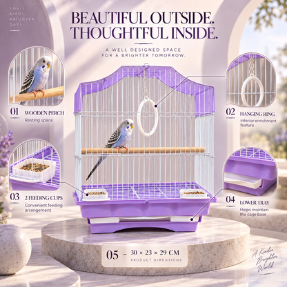 Purple & White Premium Bird Cage – 30 × 23 × 29 CM