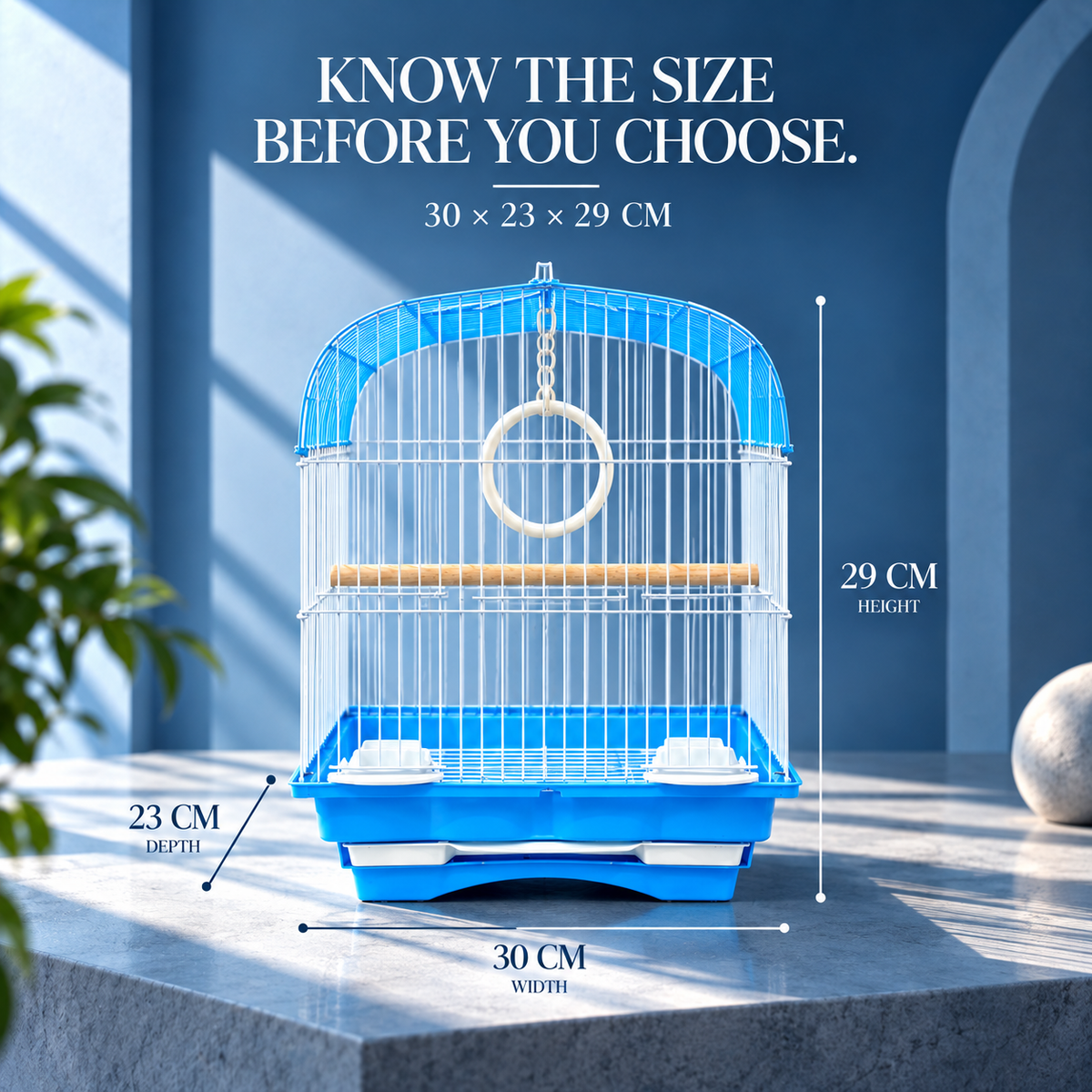 Blue & White Premium Bird Cage – 30 × 23 × 29 CM