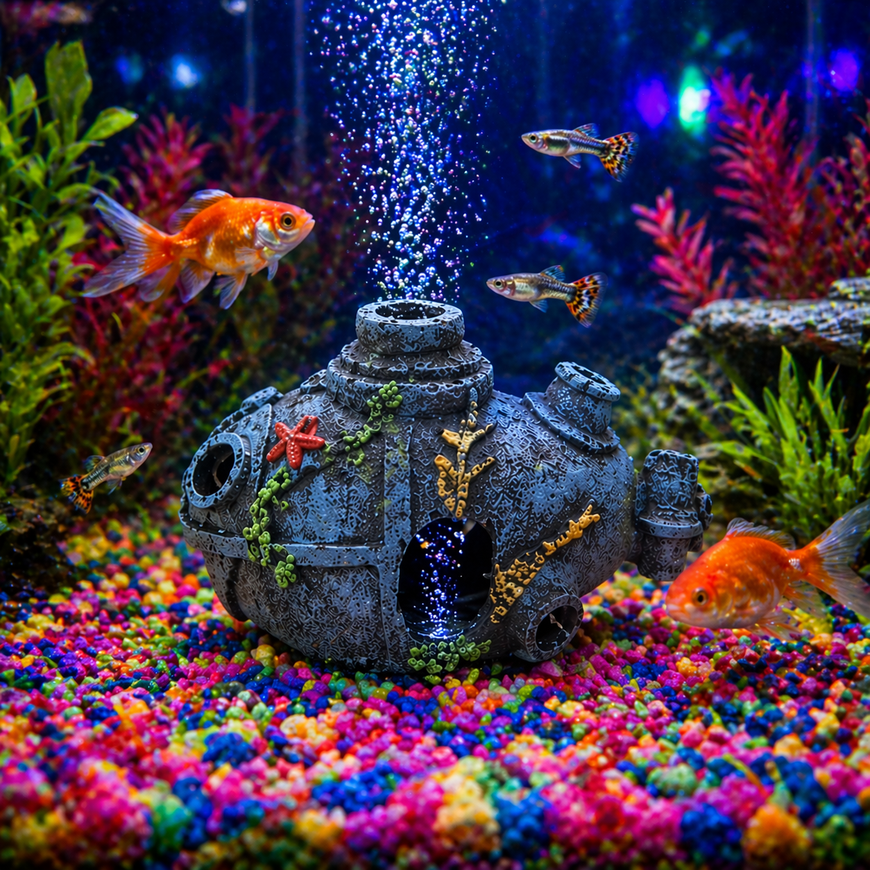Aquarium Decoration Cave Ornament Fish Tank Submarine Hideout Resin Decor 10x7x7 cm