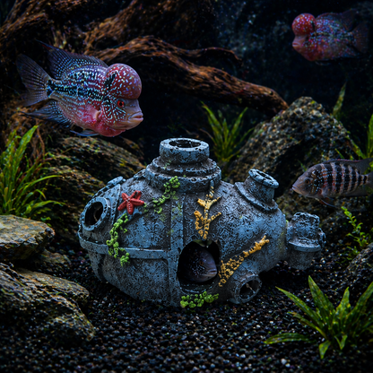 Aquarium Decoration Cave Ornament Fish Tank Submarine Hideout Resin Decor 10x7x7 cm