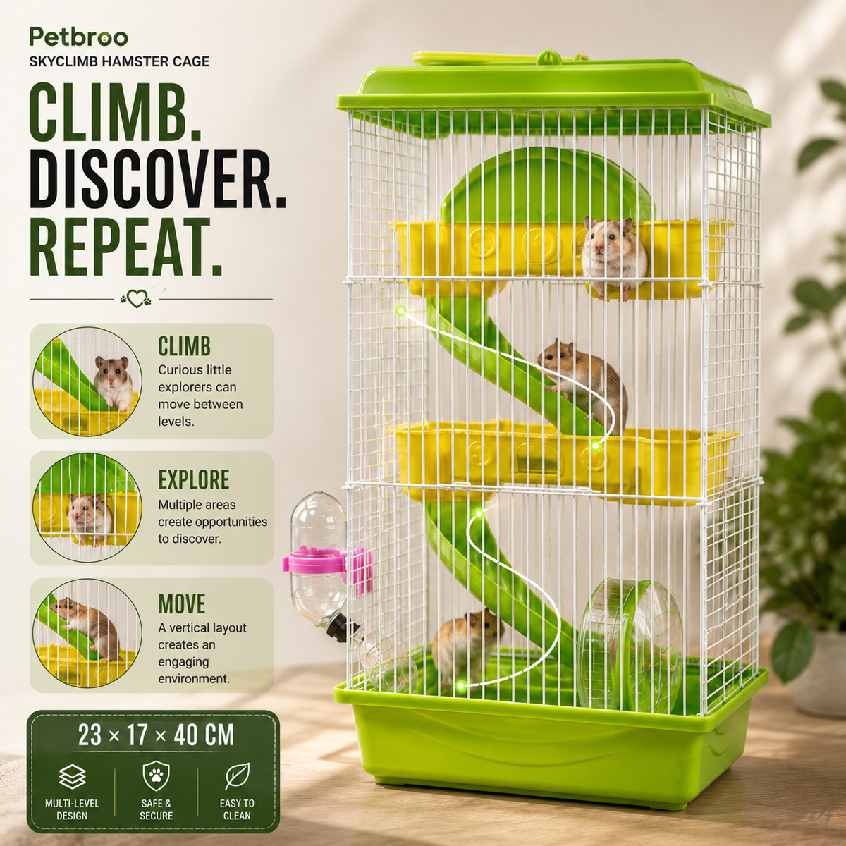 Petbroo Skyclimb Hamster Cage – 23 × 17 × 40 cm