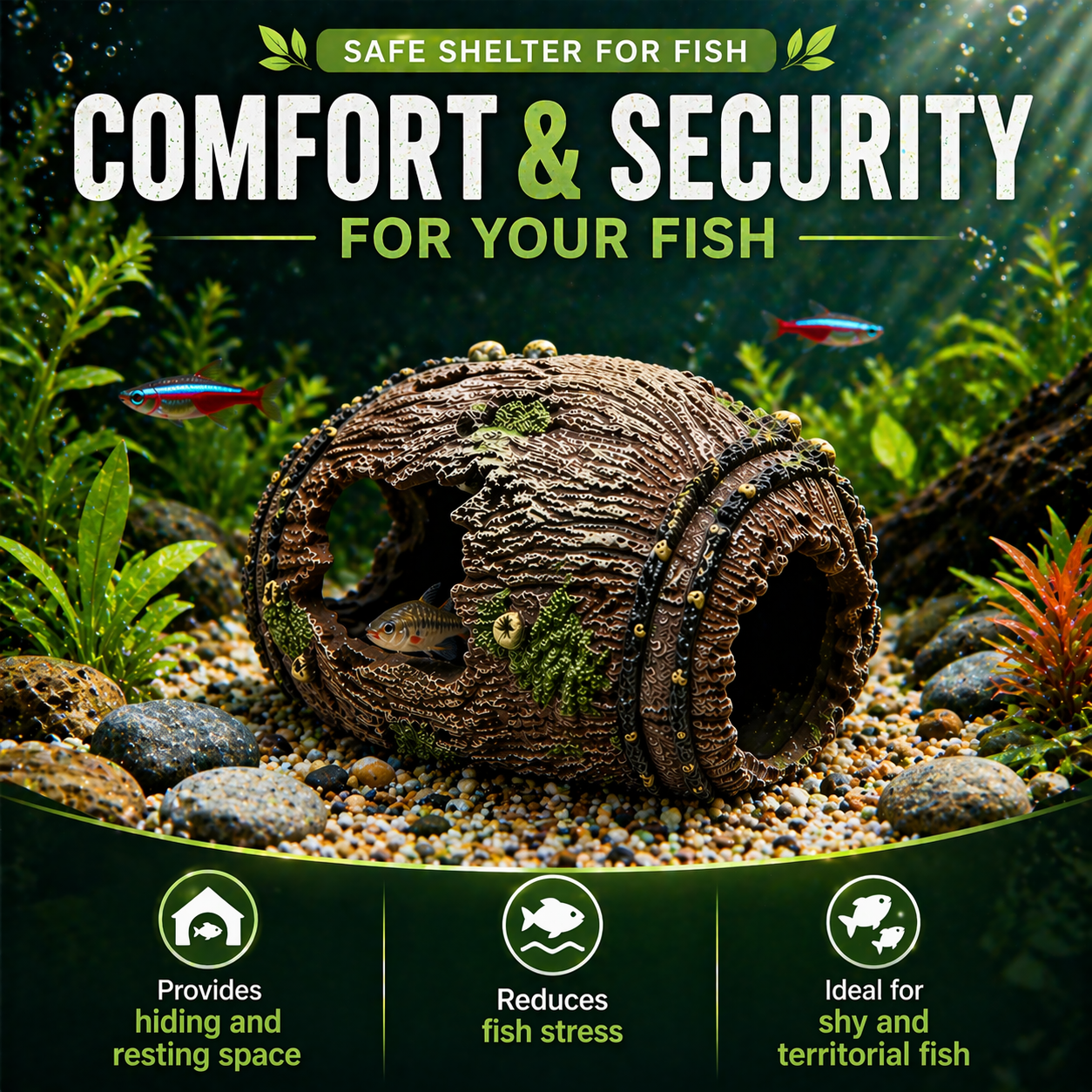 Aquarium Decoration Log Cave Fish Tank Ornament