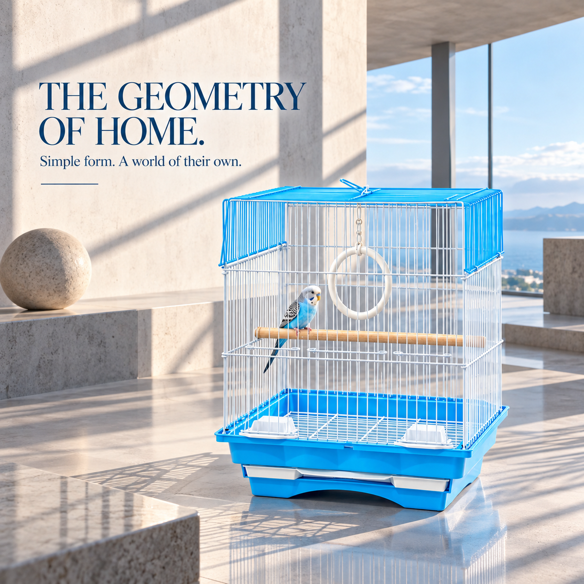 Blue & White Premium Bird Cage – 30 × 23 × 29 CM