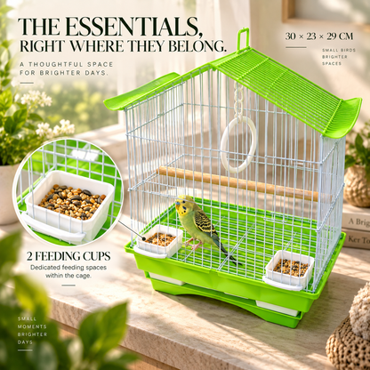 Green & White Premium Bird Cage – 30 × 23 × 29 CM