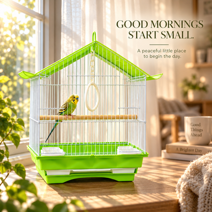 Green & White Premium Bird Cage – 30 × 23 × 29 CM